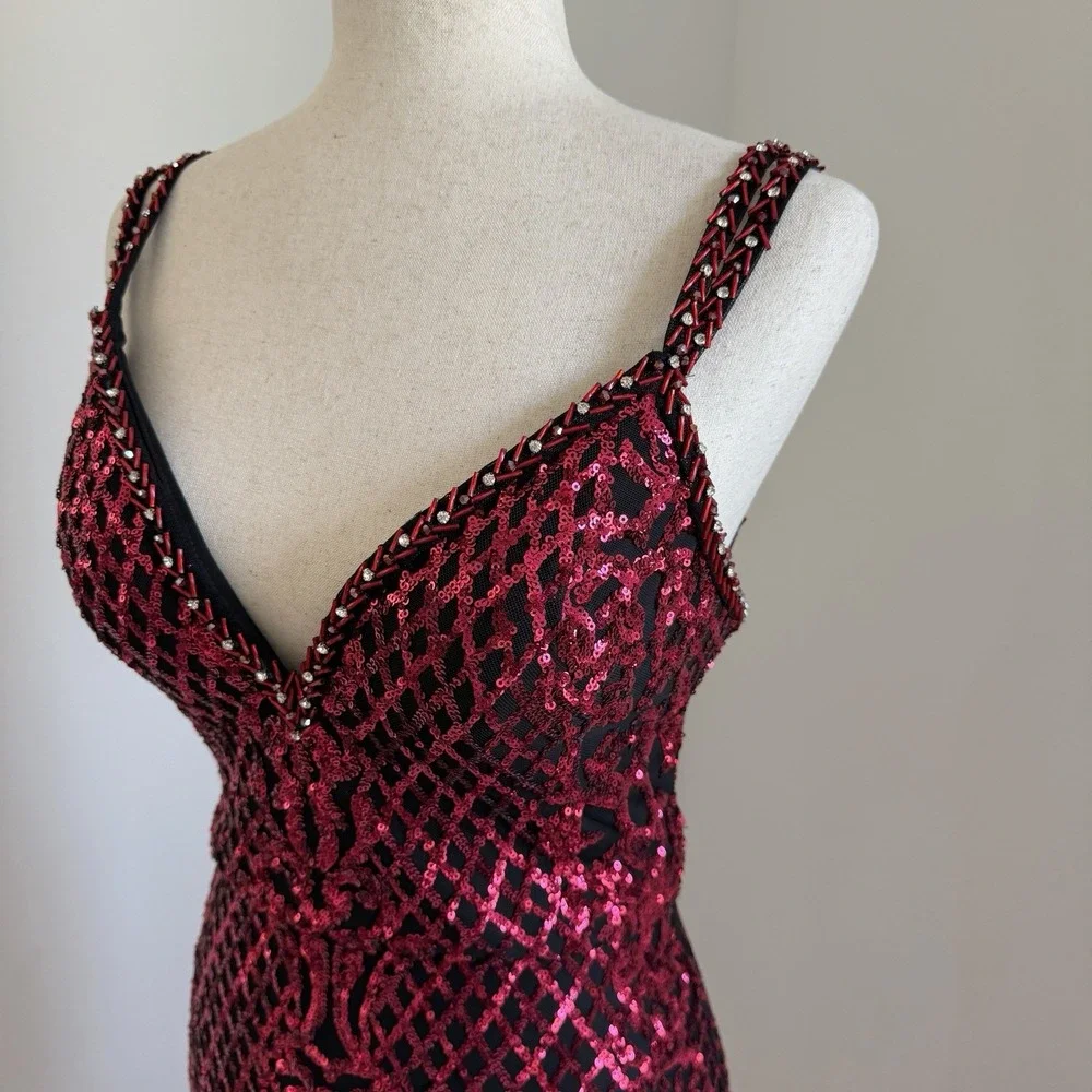 Angela & Alison Dress Womens 6 Red Sequin Gothic Gown Witchy Dark Fairy Vamp